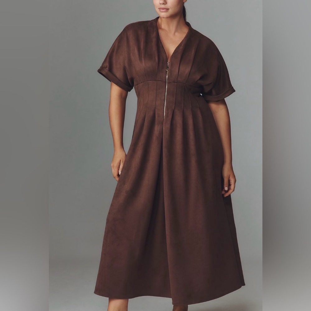 Anthropologie Brown Maxi Dress with Front Zip - Picture 4 of 14